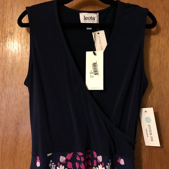 Leota Faux Wrap Knit Maxi Dress Navy Petite M NWT - Picture 2 of 5